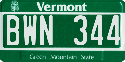 VT license plate BWN344