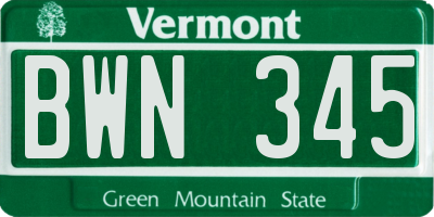 VT license plate BWN345