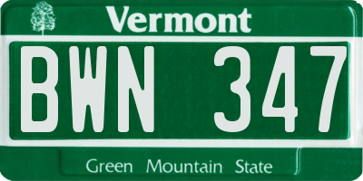 VT license plate BWN347