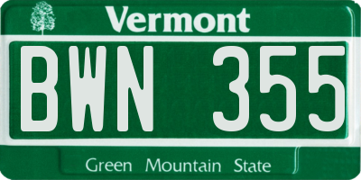VT license plate BWN355