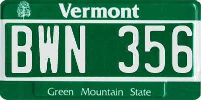VT license plate BWN356