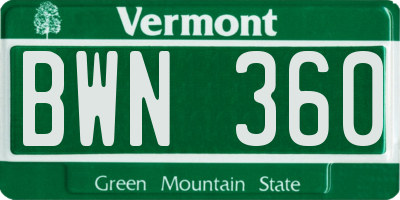 VT license plate BWN360