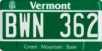 VT license plate BWN362