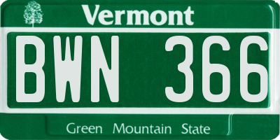 VT license plate BWN366