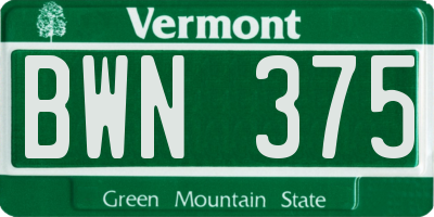 VT license plate BWN375