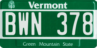 VT license plate BWN378