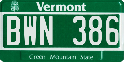 VT license plate BWN386