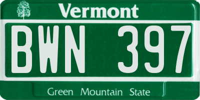 VT license plate BWN397
