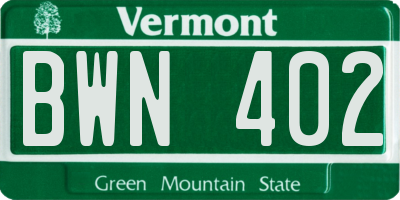 VT license plate BWN402