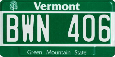 VT license plate BWN406