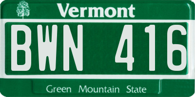 VT license plate BWN416