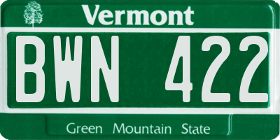 VT license plate BWN422