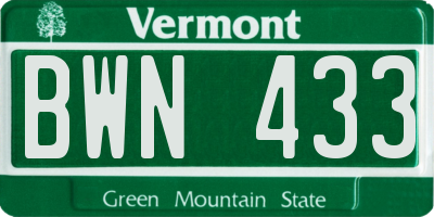VT license plate BWN433