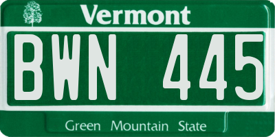 VT license plate BWN445