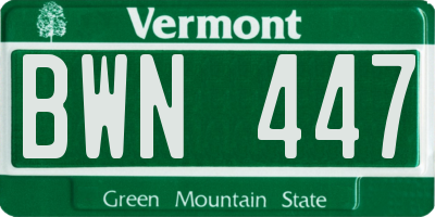 VT license plate BWN447