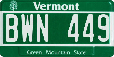 VT license plate BWN449
