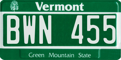 VT license plate BWN455