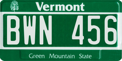 VT license plate BWN456