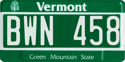 VT license plate BWN458