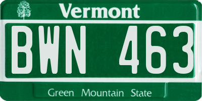VT license plate BWN463