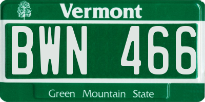 VT license plate BWN466