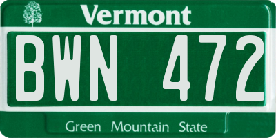 VT license plate BWN472