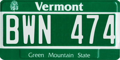 VT license plate BWN474