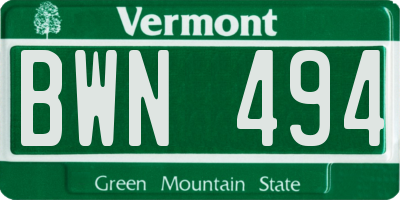 VT license plate BWN494