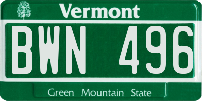 VT license plate BWN496