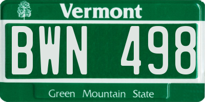 VT license plate BWN498