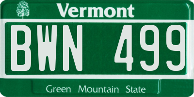 VT license plate BWN499