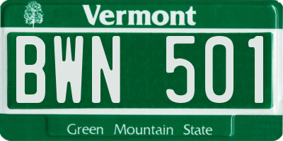 VT license plate BWN501