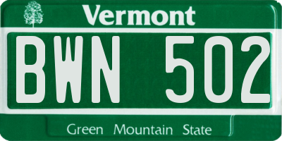 VT license plate BWN502