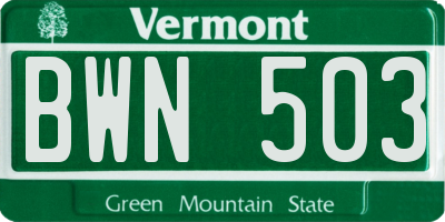 VT license plate BWN503