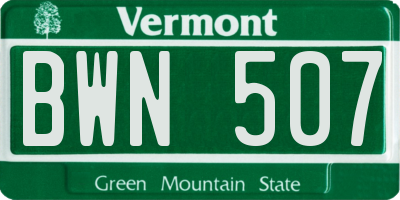 VT license plate BWN507