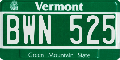 VT license plate BWN525