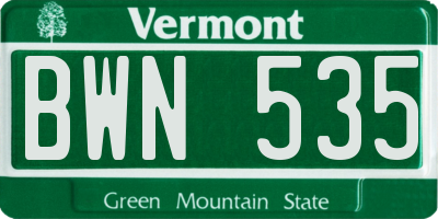 VT license plate BWN535