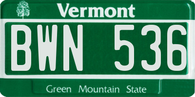 VT license plate BWN536