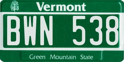 VT license plate BWN538