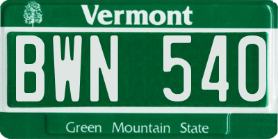 VT license plate BWN540