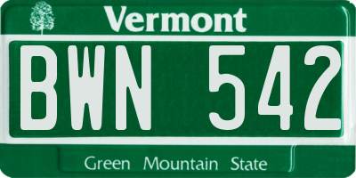 VT license plate BWN542