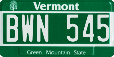 VT license plate BWN545