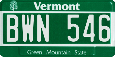 VT license plate BWN546