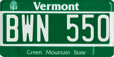 VT license plate BWN550