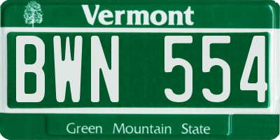 VT license plate BWN554
