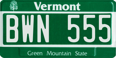 VT license plate BWN555