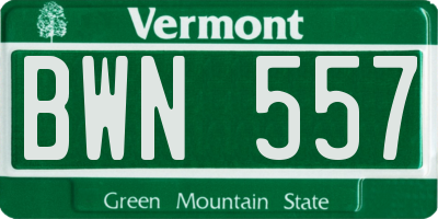 VT license plate BWN557