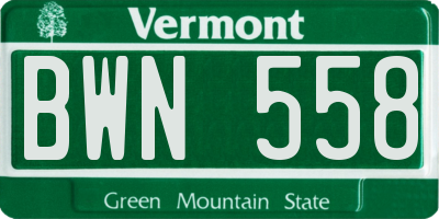 VT license plate BWN558