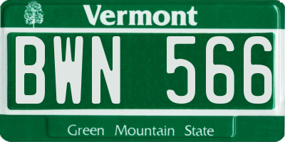 VT license plate BWN566