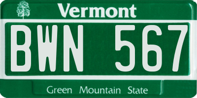 VT license plate BWN567